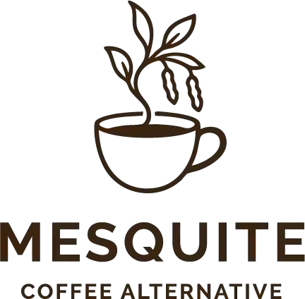 Mesquite Coffee Alternative logo with cup and mesquite pods